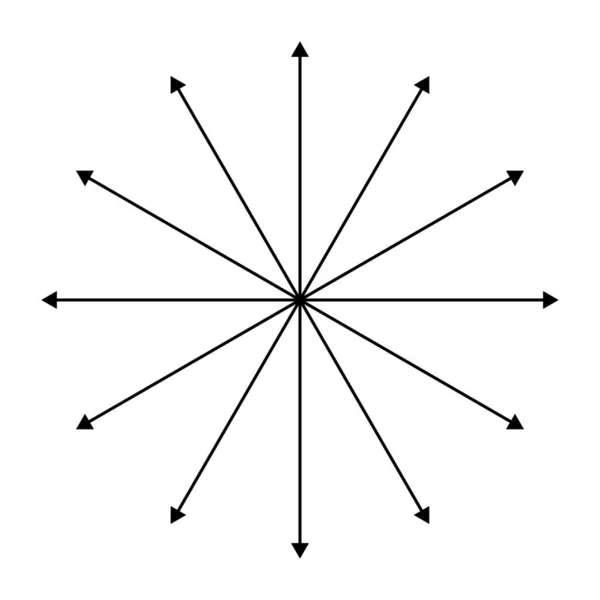 Расширение Радиальные Излучающие Стрелы Диффузия Расширение Распространение Эмиссия Значок Символ — стоковый вектор