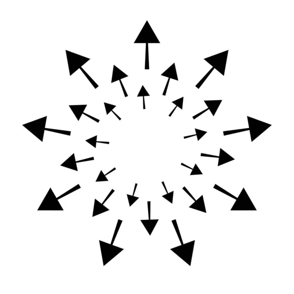 Ausladende Radiale Strahlende Pfeile Diffusion Extension Spread Und Emission Symbol — Stockvektor