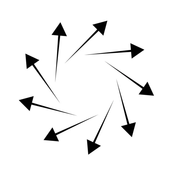 Utåtgående Spiral Virvel Snurra Pilar Pekare Rotation Cykel Återvinning Contortion — Stock vektor
