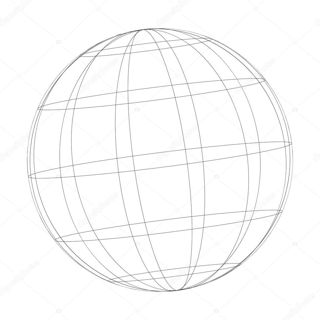 Wireframe, grid, mesh sphere, globe, ball vector illustration