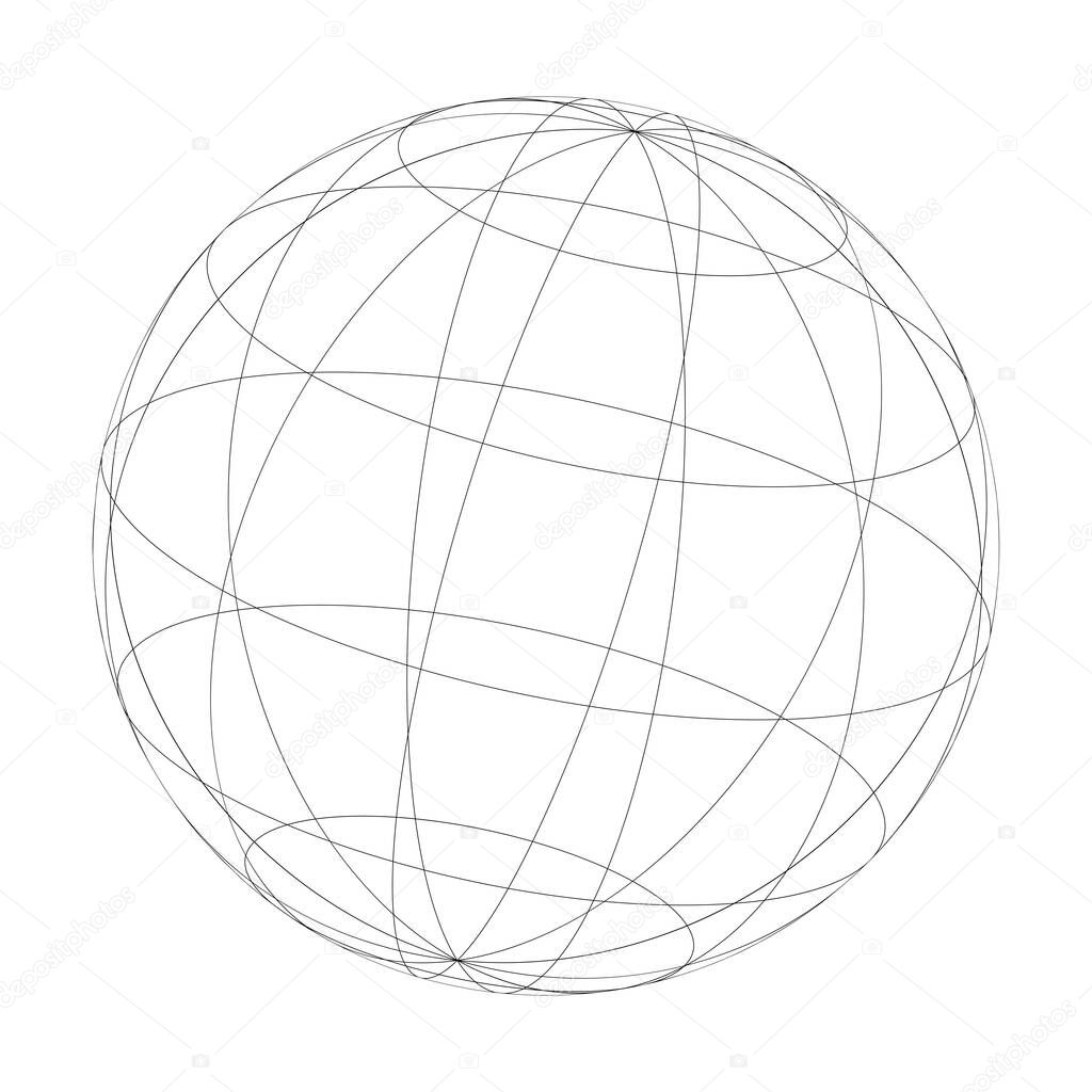 Wireframe, grid, mesh sphere, globe, ball vector illustration