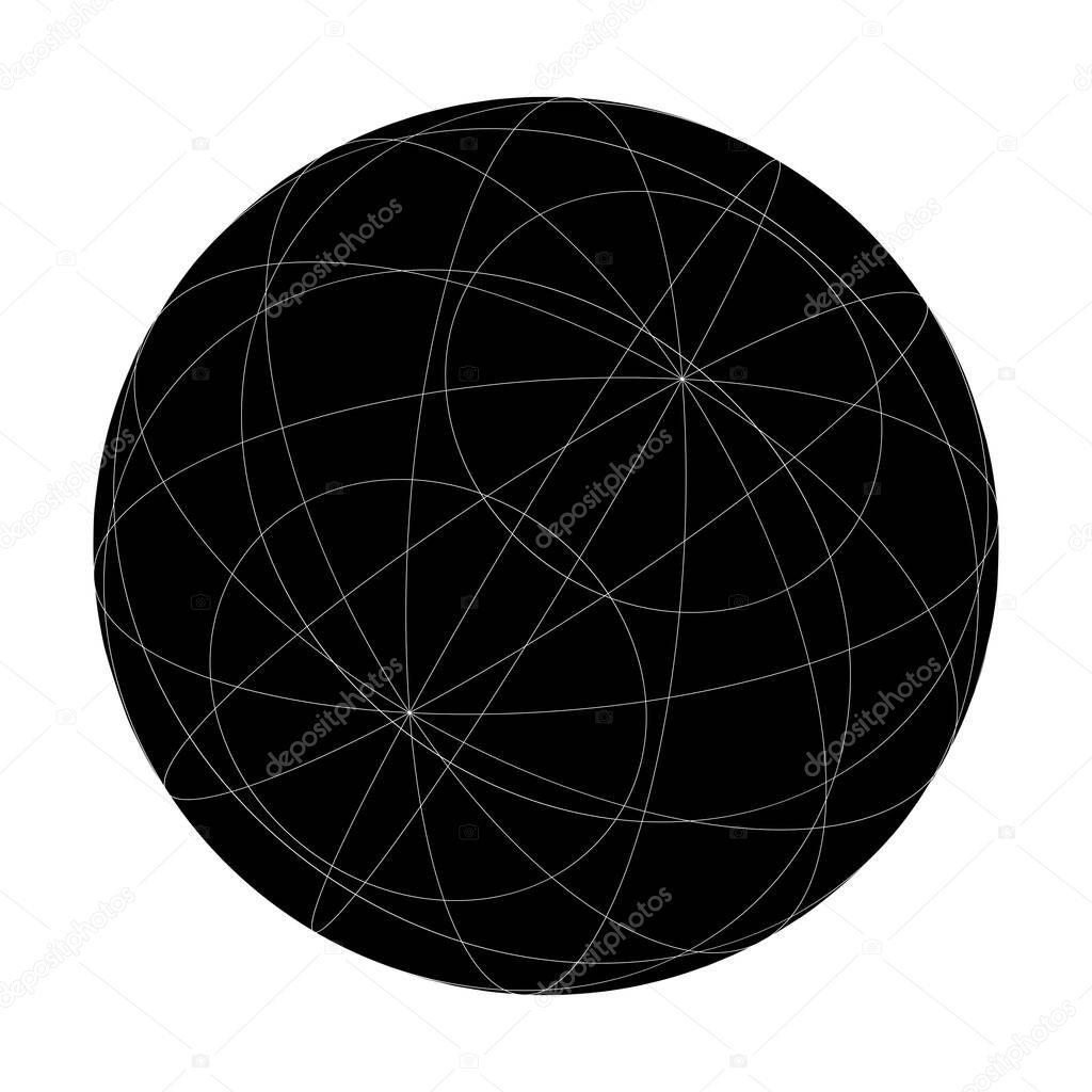 Wireframe, grid, mesh sphere, globe, ball vector illustration