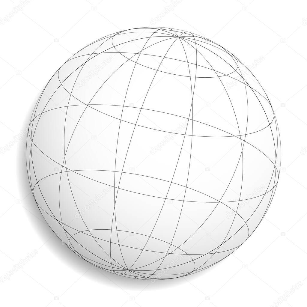 Wireframe, grid, mesh sphere, globe, ball vector illustration