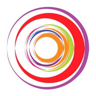 Rastgele eşmerkezli daireler. Dairesel soyut geometrik simge, sembol. Volt, sarmal, sarmal, girdap ve dönme vektör elementi