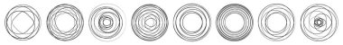 Rastgele eşmerkezli daireler. Dairesel soyut geometrik simge, sembol. Volta, sarmal, spiral, girdap ve dönme vektör elementi. Stock vektör illüstrasyonu, klip- art grafikleri