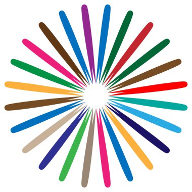 Soyut radyal, geometrik vektör tasarım elemanı. Şekilsel olmayan dairesel dekorasyon ögesi