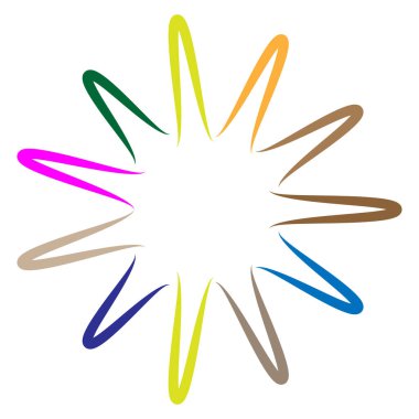 Soyut radyal, geometrik vektör tasarım elemanı. Şekilsel olmayan dairesel dekorasyon ögesi