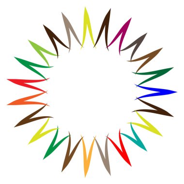 Soyut radyal, geometrik vektör tasarım elemanı. Şekilsel olmayan dairesel dekorasyon ögesi