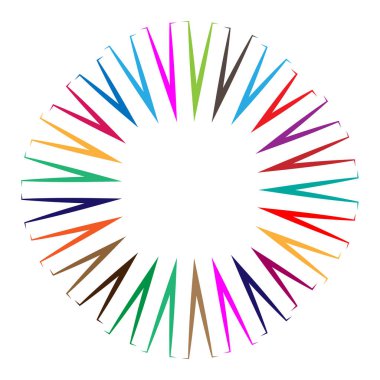 Soyut radyal, geometrik vektör tasarım elemanı. Şekilsel olmayan dairesel dekorasyon ögesi