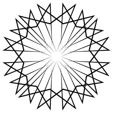 Soyut radyal, geometrik vektör tasarım elemanı. Şekilsel olmayan dairesel dekorasyon ögesi