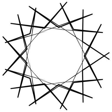 Soyut radyal, geometrik vektör tasarım elemanı. Şekilsel olmayan dairesel dekorasyon ögesi