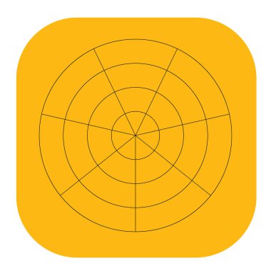 Polar, circular grid, mesh. Pie chart, graph element