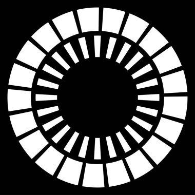 Kesik çizgileri olan geometrik daire ögesi. Radyal, yayıcı element. Stock vektör illüstrasyonu, klip- art grafikleri