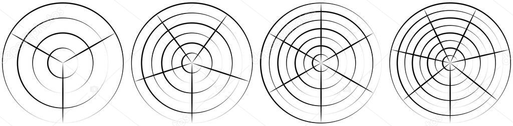 Converging radial, circular lines element. Stock vector illustration, clip-art graphics