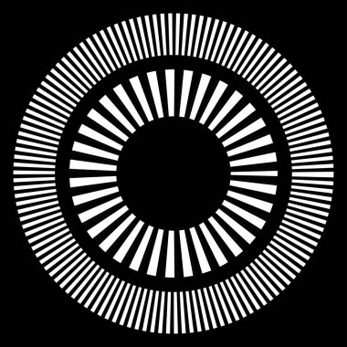 Kesik çizgileri olan geometrik daire ögesi. Radyal, yayıcı element. Stock vektör illüstrasyonu, klip- art grafikleri
