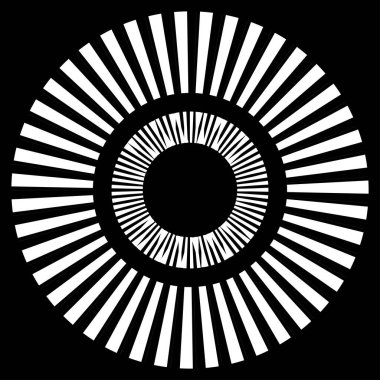 Kesik çizgileri olan geometrik daire ögesi. Radyal, yayıcı element. Stock vektör illüstrasyonu, klip- art grafikleri