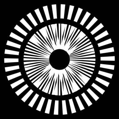 Kesik çizgileri olan geometrik daire ögesi. Radyal, yayıcı element. Stock vektör illüstrasyonu, klip- art grafikleri