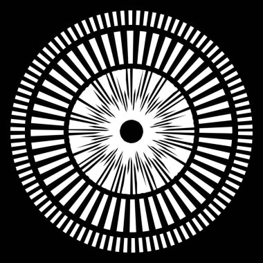 Kesik çizgileri olan geometrik daire ögesi. Radyal, yayıcı element. Stock vektör illüstrasyonu, klip- art grafikleri