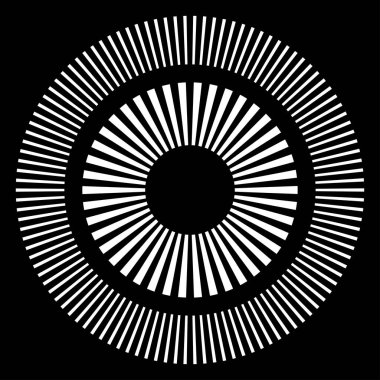 Kesik çizgileri olan geometrik daire ögesi. Radyal, yayıcı element. Stock vektör illüstrasyonu, klip- art grafikleri