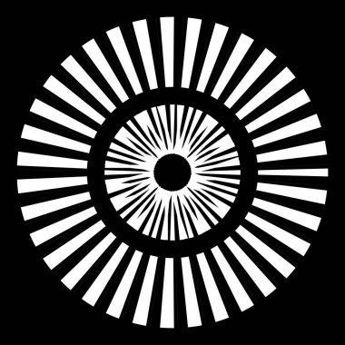 Kesik çizgileri olan geometrik daire ögesi. Radyal, yayıcı element. Stock vektör illüstrasyonu, klip- art grafikleri