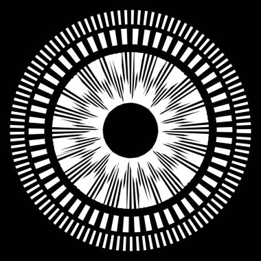 Kesik çizgileri olan geometrik daire ögesi. Radyal, yayıcı element. Stock vektör illüstrasyonu, klip- art grafikleri