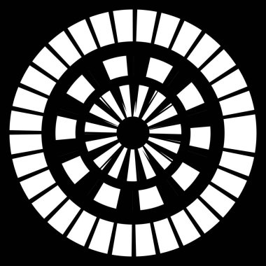 Kesik çizgileri olan geometrik daire ögesi. Radyal, yayıcı element. Stock vektör illüstrasyonu, klip- art grafikleri