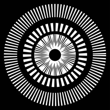 Kesik çizgileri olan geometrik daire ögesi. Radyal, yayıcı element. Stock vektör illüstrasyonu, klip- art grafikleri