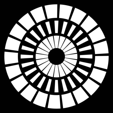 Kesik çizgileri olan geometrik daire ögesi. Radyal, yayıcı element. Stock vektör illüstrasyonu, klip- art grafikleri