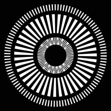 Kesik çizgileri olan geometrik daire ögesi. Radyal, yayıcı element. Stock vektör illüstrasyonu, klip- art grafikleri