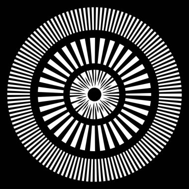 Kesik çizgileri olan geometrik daire ögesi. Radyal, yayıcı element. Stock vektör illüstrasyonu, klip- art grafikleri
