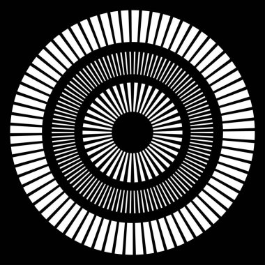 Kesik çizgileri olan geometrik daire ögesi. Radyal, yayıcı element. Stock vektör illüstrasyonu, klip- art grafikleri