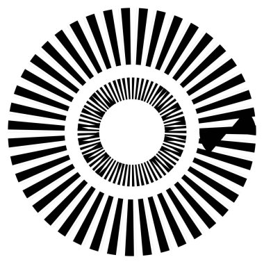 Kesik çizgileri olan geometrik daire ögesi. Geometrik radyal, yayıcı element. Stock vektör illüstrasyonu, klip- art grafikleri