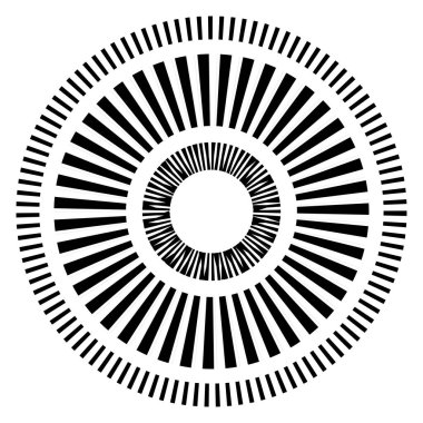 Kesik çizgileri olan geometrik daire ögesi. Geometrik radyal, yayıcı element. Stock vektör illüstrasyonu, klip- art grafikleri