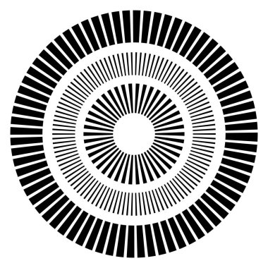 Kesik çizgileri olan geometrik daire ögesi. Geometrik radyal, yayıcı element. Stock vektör illüstrasyonu, klip- art grafikleri