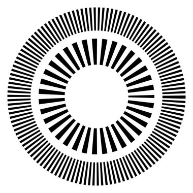 Kesik çizgileri olan geometrik daire ögesi. Geometrik radyal, yayıcı element. Stock vektör illüstrasyonu, klip- art grafikleri