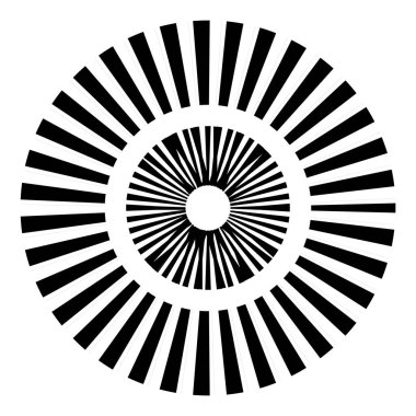 Kesik çizgileri olan geometrik daire ögesi. Geometrik radyal, yayıcı element. Stock vektör illüstrasyonu, klip- art grafikleri