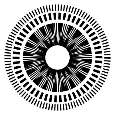 Kesik çizgileri olan geometrik daire ögesi. Geometrik radyal, yayıcı element. Stock vektör illüstrasyonu, klip- art grafikleri