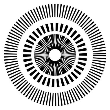 Kesik çizgileri olan geometrik daire ögesi. Geometrik radyal, yayıcı element. Stock vektör illüstrasyonu, klip- art grafikleri