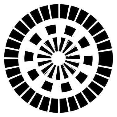 Kesik çizgileri olan geometrik daire ögesi. Geometrik radyal, yayıcı element. Stock vektör illüstrasyonu, klip- art grafikleri