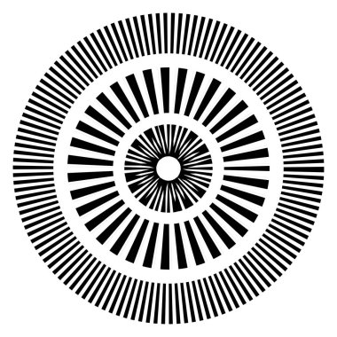 Kesik çizgileri olan geometrik daire ögesi. Geometrik radyal, yayıcı element. Stock vektör illüstrasyonu, klip- art grafikleri