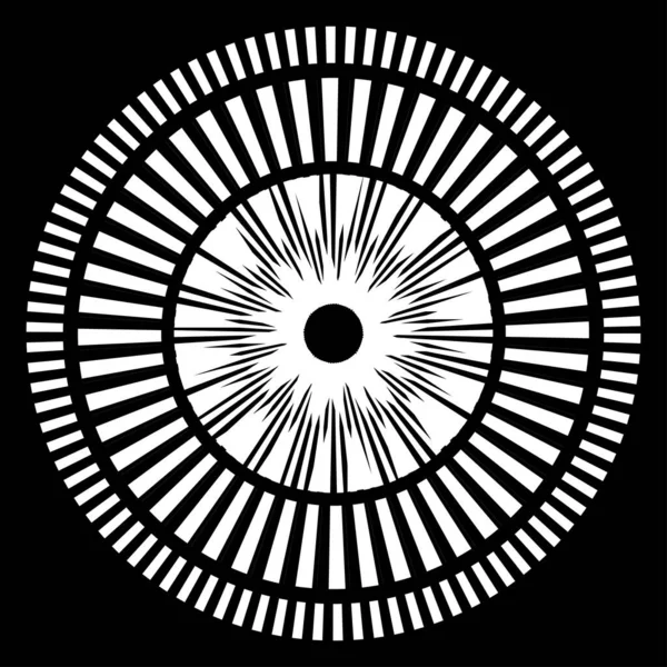 Kesik çizgileri olan geometrik daire ögesi. Radyal, yayıcı element. Stock vektör illüstrasyonu, klip- art grafikleri