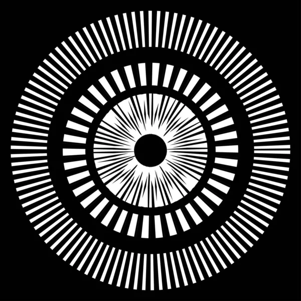 Kesik çizgileri olan geometrik daire ögesi. Radyal, yayıcı element. Stock vektör illüstrasyonu, klip- art grafikleri