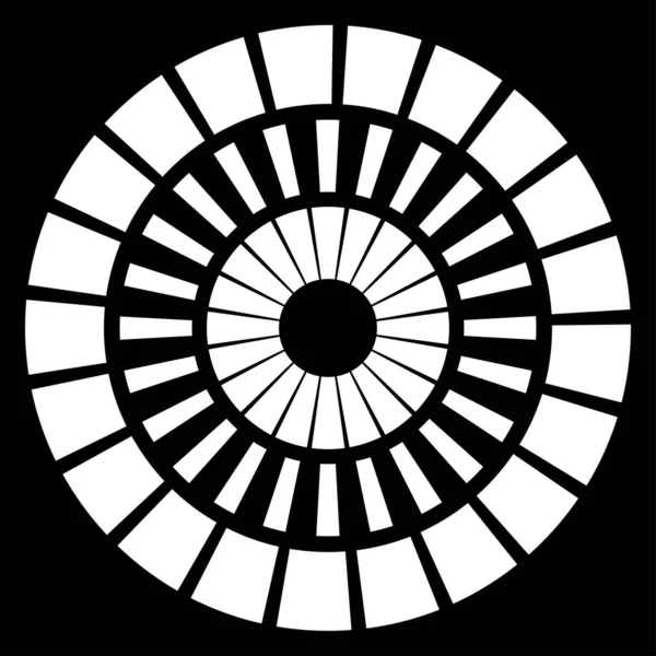 Kesik çizgileri olan geometrik daire ögesi. Radyal, yayıcı element. Stock vektör illüstrasyonu, klip- art grafikleri