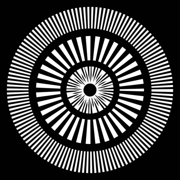 Kesik çizgileri olan geometrik daire ögesi. Radyal, yayıcı element. Stock vektör illüstrasyonu, klip- art grafikleri