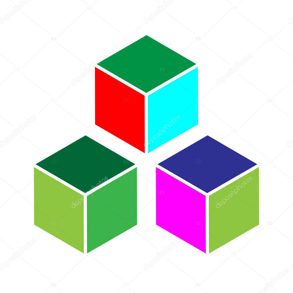 Isometric cube element, icon. Cubist abstract 3d shape. Stock vector illustration, clip-art graphics