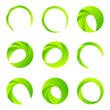 Parçalı spiral, kıvrımlı parlak ve parlak daire, dairesel şekil element vektör çizimi