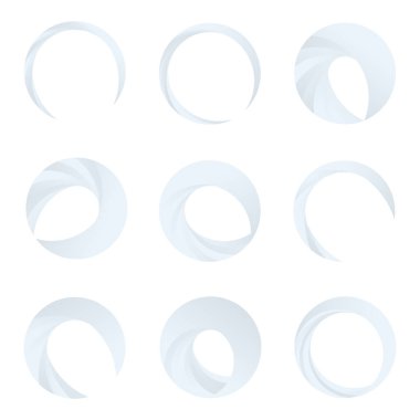 Parçalı spiral, kıvrımlı parlak ve parlak daire, dairesel şekil element vektör çizimi