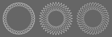 İnce çizgi, dairesel mandala, motif desen, ikon element. Geometrik daire seti. Stock vektör illüstrasyonu, klip- art grafikleri