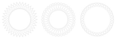 İnce çizgi, dairesel mandala, motif desen, ikon element. Geometrik daire seti. Stock vektör illüstrasyonu, klip- art grafikleri
