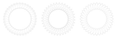 İnce çizgi, dairesel mandala, motif desen, ikon element. Geometrik daire seti. Stock vektör illüstrasyonu, klip- art grafikleri